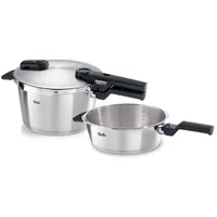 Fissler Schnellkochtopfset Vitaquick® Premium satiniert, Silber, Metall, 2-teilig, 4,5 und 2,5 L, Made in Germany, abnehmbare Griffe, Druckregelventil, Sicherheitsverschluss, Kochen, Töpfe, Schnellkochtöpfe