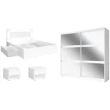 Feldmann-Wohnen Schlafzimmer-Set, Weiß, Holz, 10 Fächer, 4 Schubladen, Rechteckig,Rechteckig, 140x200 cm, Schlafzimmer, Betten