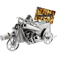BRUBAKER Weinflaschenhalter Vintage Motorrad mit Beiwagen Flaschenhalter, (inklusive Grußkarte), Metall Skulptur, Wein Geschenk silberfarben