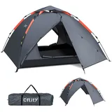 Cflity Camping Zelt, 3 Personen Instant Pop Up Wurfzelt Wasserdicht DREI Schicht Automatische Kuppelzelt, Große 4 Jahreszeiten Zelte mit Rain-Fly 2 Erweiterbare Veranda