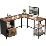 VASAGLE Schreibtisch mit Schrank L-förmiger Computertisch Eckschreibtisch 2 Ablagen - Braun/Schwarz