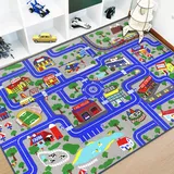 Capslpad Kinder Teppich Spielteppich für Kinder Stadt 150x200cm rutschfest Kinderteppich Spielmatte Maschinenwaschbar Kurzflor Pädagogischer Spielteppich für Kinderzimmer Spielzimmer Dekor, Blau