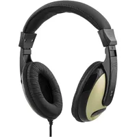 DELTACO Kopfhörer, kabelgebunden, geschlossenes Design, Ohrumschließende oder breite Ohrhörer, Verstellbarer Kopfbügel, Lautstärkeregler, Kabel 2,5 m, Klinkenstecker 3,5 mm, Schwarz – Gold