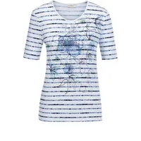 GOLDNER Streifenshirt mit Blumenmuster in rauchblau geringelt), | Gr.: 38