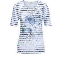 GOLDNER Streifenshirt mit Blumenmuster in rauchblau geringelt), | Gr.: 38
