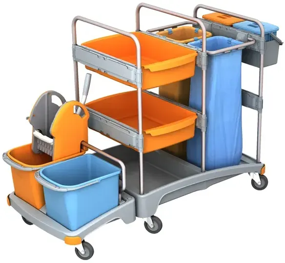 AquaSplast Systemwagen I - 18 mit 2 Wannen, 4 Eimern, Moppresse, Abfallsackhaltern 2x 70 L
