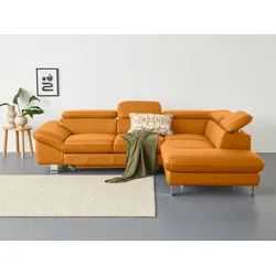 Ecksofa COTTA "Driver L-Form", gelb (amber), B:268cm H:73cm T:214cm, 100% Echtleder, Sofas, mit Kopfteilverstellung, wahlweise mit Bettfunktion, Topseller