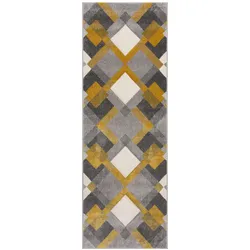 Kadima Design Geometrischer Designer-Teppich, `Nidd Alma`. Farbe: Gelb-Grau, 80x230 cm