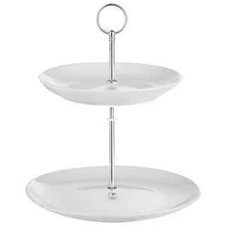Home4You Etagere, H 23 cm - 2 Etagen - Weiß - Porzellan