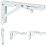 Relaxdays Regalträger 4er Set, klappbare Regalhalterung, für die Wand, Regalwinkel, Metall, HxBxT: 11 x 3 x 20 cm, weiß