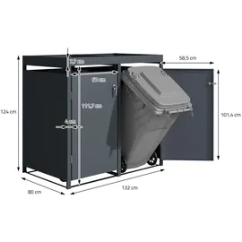 ML-Design Mülltonnenbox 4er mit Pflanzdach für 4 Mülltonnen, 240L 264x80x124cm Anthrazit, Stahl,