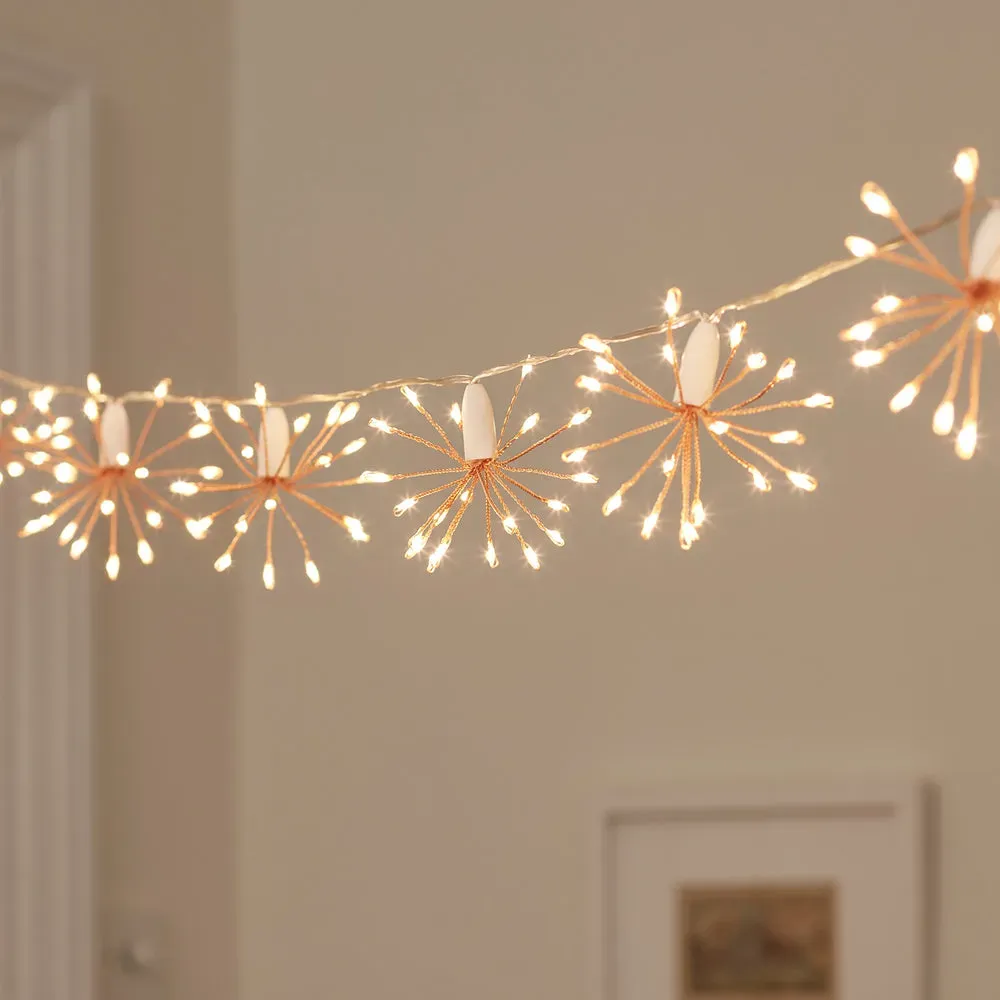 15er LED Lichterkette Sternenbälle rosegold