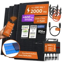 solarway Solarway® Balkonkraftwerk 2000W komplett Steckdose - neuester 2000W Wechselrichter Solaranlage Komplettset - 500W Solarmodule & Envertech & Zubehör