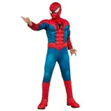 Rubie ́s Kostüm Spider-Man Muskelanzug Deluxe Gr. 128 für Kinder, Klassischer Spiderman im hochwertigen, gepolsterten Muskeldress rot