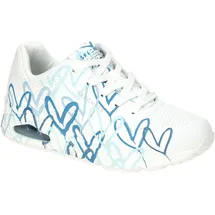 SKECHERS Uno Spread The Love White Duraleather / Blue Heart Print Trim 38