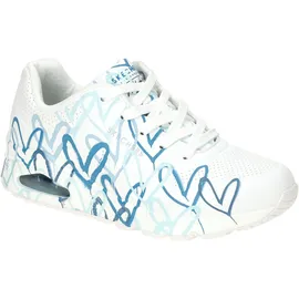 SKECHERS Uno Spread The Love White Duraleather / Blue Heart Print Trim 38