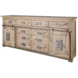 Massivmoebel24 Sideboard Mango 200x45x90 whitewash lackiert RAILWAY #322 | 2 Jahre Gewährleistung | mind. 14 Tage Rückgaberecht - Beige