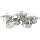 Homeware Profession. Kochtopfset, Edelstahl, Metall, 5-teilig, 16 cm,20 cm, 1.9 l,3.5 l,6.0 l,1.5 l,2.9 l, zylindrisch, Lfgb, rostfrei, Kochen, Töpfe, Topfsets