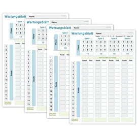 PICTALOO Wertungsblatt Block DIN A5, gut lesbar und übersichtlich gestaltet, moderner Ersatzblock mit Phasen, großer Spielblock für Würfel und Kartenspiele, für Senioren und Kinder geeignet, Familienspiel (4x)