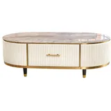 KAWOLA Couchtisch MARIA Marmorplatte Kunstleder weiß