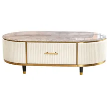 KAWOLA Couchtisch MARIA Marmorplatte Kunstleder weiß