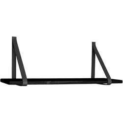 Foyle Wandregal 80x20 cm schwarz, Lederriemen schwarz.
