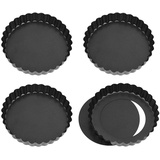 Xinzistar 4 Stück Tartelette Förmchen Mini Quicheform mit Hebeboden, 12cm Klein Tarteform Antihaftbeschichtung Backformen mit Abnehmbaren Basis (Schwarz)