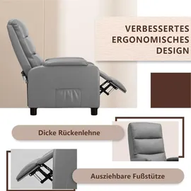 COMHOMA Relaxsessel Fernsehsessel mit Ruhesessel Liegesessel mit Liegefunktion, Federkissen mit Fußstütze Einzelliegesessel PolyurethanGrau - Grau