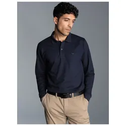 Poloshirt TRIGEMA "TRIGEMA Langarm Poloshirt mit Armbündchen", Herren, Gr. M, blau (navy), 100% Baumwolle, Basic, Langarm, Shirts