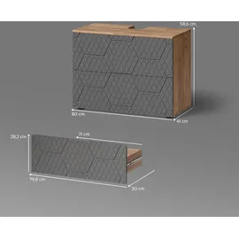 livinity Livinity® Waschbeckenunterschrank Anthrazit mit Wabenstruktur, 80 x 58.6 cm mit 2 Schubladen,