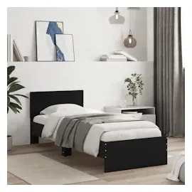 vidaXL Bettgestell mit Kopfteil und LED-Leuchten Schwarz 90x200 cm