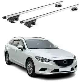Aurilis OMAC Dachträger Aluminium TÜV geprüft für Mazda6 mk3 Kombi 2012-2025 – Für Standard Dachreling – T Nut – Max 90 kg – 2 Schlösser Silber