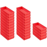 SuperSparSet 24x Rote Industriebox 400 B | HxBxT 8,1x18,3x40cm | 4,7 Liter | Sichtlagerkasten, Sortimentskasten, Sortimentsbox, Kleinteilebox