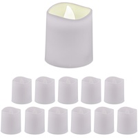 Relaxdays LED Teelichter 12er Set, LED Kerzen warmweißes Licht, HxD: 4,5x4 cm, elektrisch, flammenlose Teelichter, weiß