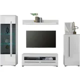 furn.design Wohnwand, Weiß, Weiß Hochglanz, Kunststoff, Nachbildung, Uni, 6 Fächer, 2 Schubladen, 280x200x42 cm, Wohnzimmer, Wohnwände, Wohnwand-Sets