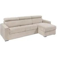 Ecksofa mit Matratze - Ecke wechselbar - Cord - Beige - Liegefläche mit Lattenrost mit breiten Latten 140 cm - Matratze 18 cm - vizir