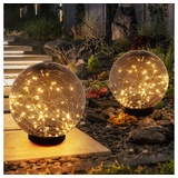 ETC Shop 2er Set LED Solar Kugel Leuchten Außen Steck Strahler Garten Deko Lichterkette Hof Erdspieß Lampen