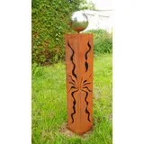 Gartendekoration Rost Stele Säule mit Muster 80 cm mit Edelstahlkugel