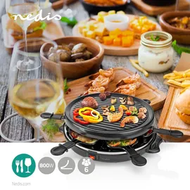 Nedis FCRA210FBK6 Raclette Grill 6 Personen | Spatel | Antihaft-Beschichtung | Rund,