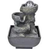 Zimmerbrunnen Wasserfall, Wasserfall Brunnen Zimmerbrunnen mit Beleuchtung Tischbrunnen Eleganter Brunnen aus Kunstharz für Schreibtisch Dekoration (EU-Stecker AC100-240V 220)