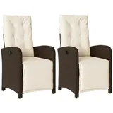 vidaXL Gartensessel mit Fußteil 2 Stk. Verstellbar Braun Poly Rattan