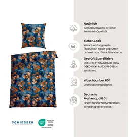 SCHIESSER Maxima Floralprint Blau-Rost 135 x 200 cm + 80 x 80 cm