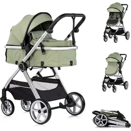 Chipolino Kombikinderwagen 2 in 1 Vista Wickeltasche, Fußabdeckung, Korb, Gurt grün