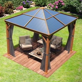 TOOLPORT Gartenpavillon 3x3 m Holzoptik, ca 8 mm Polycarbonat-Dach, 4 Seitenteile in grau