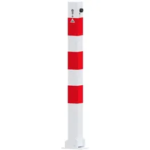 Schake Absperrpfosten umlegbar, Profilzylinder Dübelbefestigung 70 mm x 70 mm Weiß-Rot