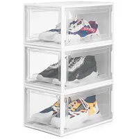 Yorbay Schuhbox, 3er Set, stapelbarer Schuhorganizer, Kunststoffbox mit durchsichtiger