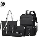4-teiliger Rucksack wasserdichter Rucksack Schultasche Rucksack Mittelschule Schultasche - Schwarz