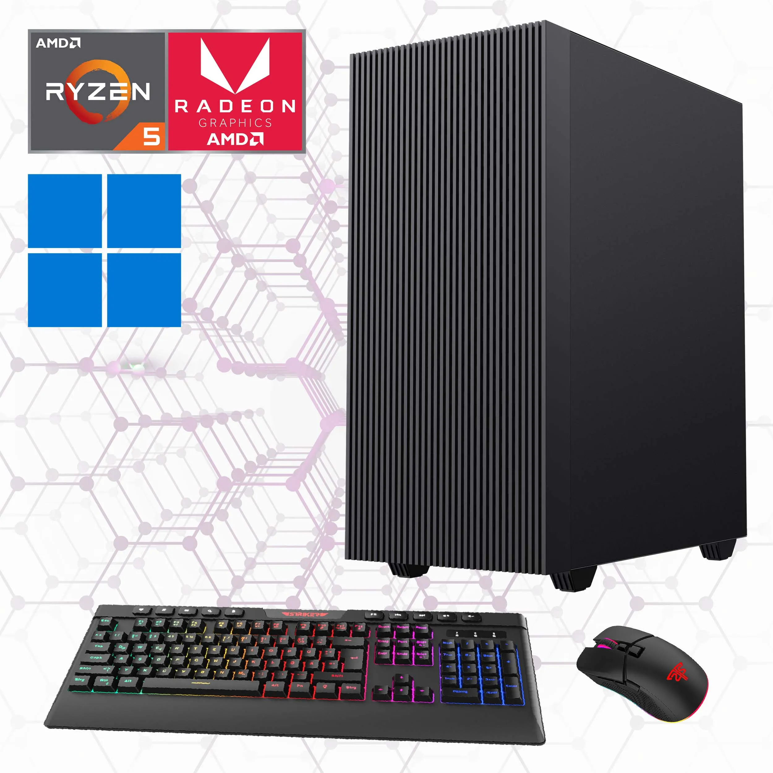 GAMEMAX PC "Multimedia-PC Edge" Computer Windows 11 Gr. Microsoft Windows 11 Home (64 Bit), 8 GB RAM 480 GB SSD, blau (blaue beleuchtung) Einzel-PCs