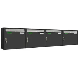 AL Briefkastensysteme Basic 4er Briefkasten RAL 7016 Anthrazit inkl. Zeitungsfach