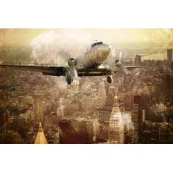 Fototapete PAPERMOON "Flugzeug über Stadt", bunt, B:4,00m L:2,60m, Vlies, Tapeten
